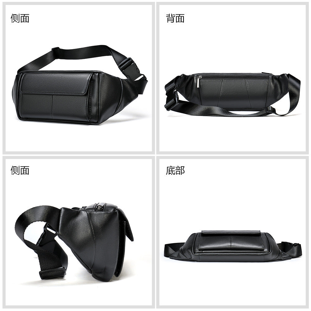 Men's Waist Bag Sheepskin Genuine Leather Fashion Casual Simple Multifunctional Crossbody Bust Bag