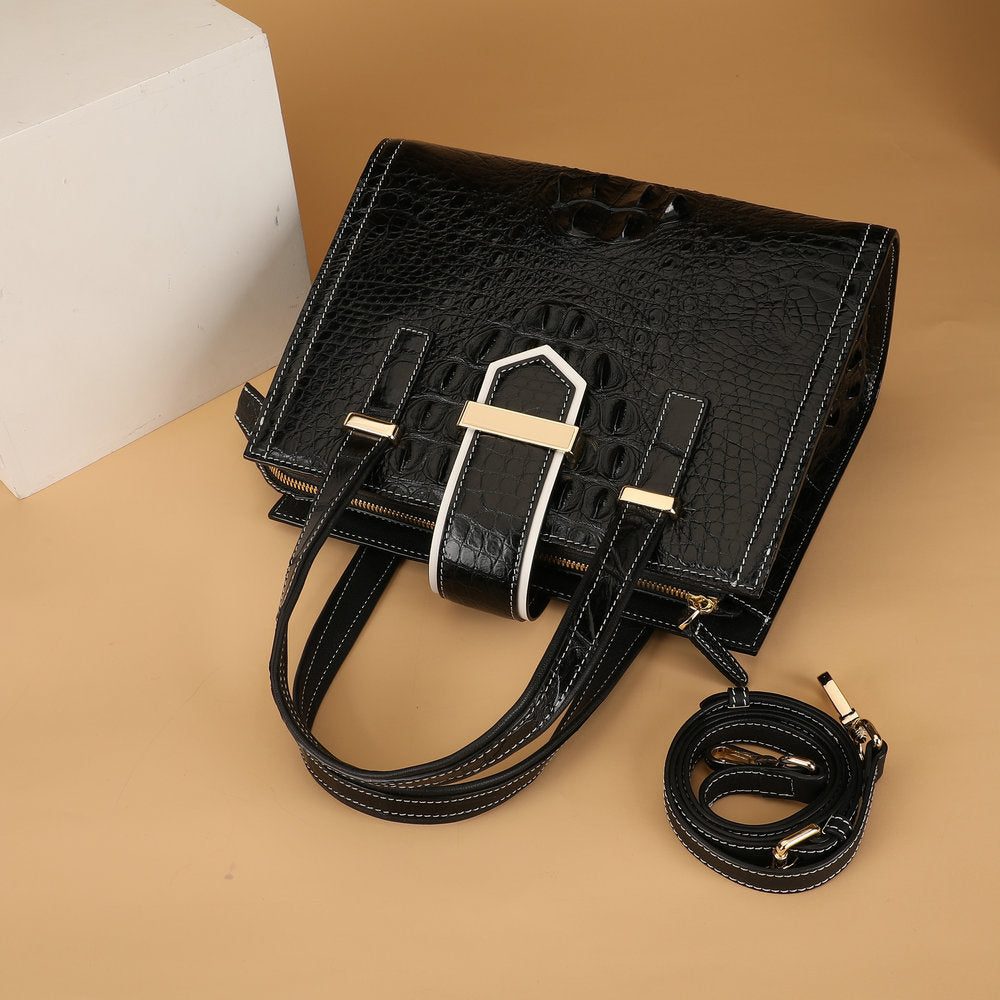 Women's Leather Tote Bag Goes with Anything Siamese Crocodile Skin Shoulder Bag 2way Bag