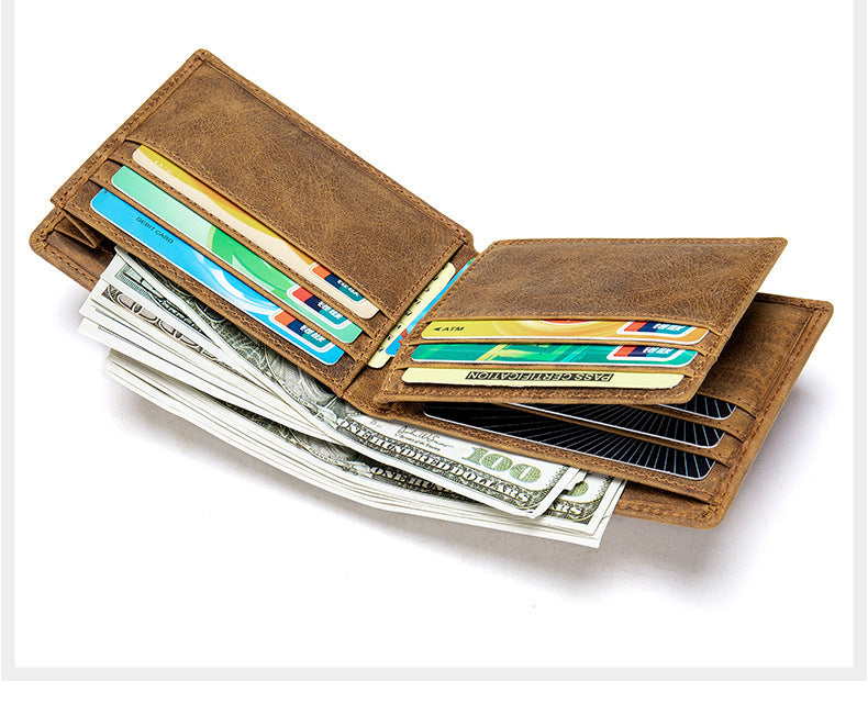 Men's short wallet cowhide genuine leather retro casual anti-theft wallet