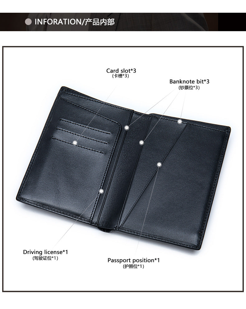 Men's Wallet Genuine Cow Leather Passport Card Holder Business Men's Wallet