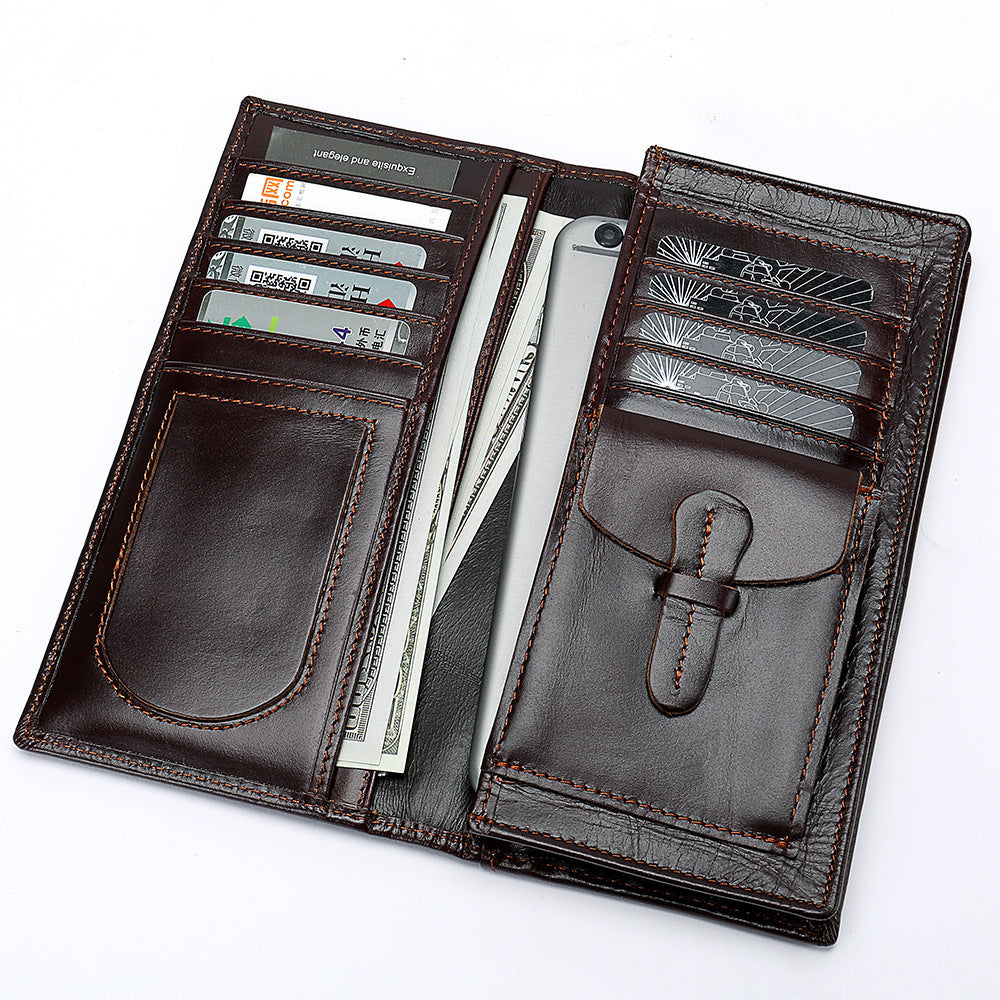 Men's long wallet, genuine cowhide leather, coin purse, card holder, business wallet for men