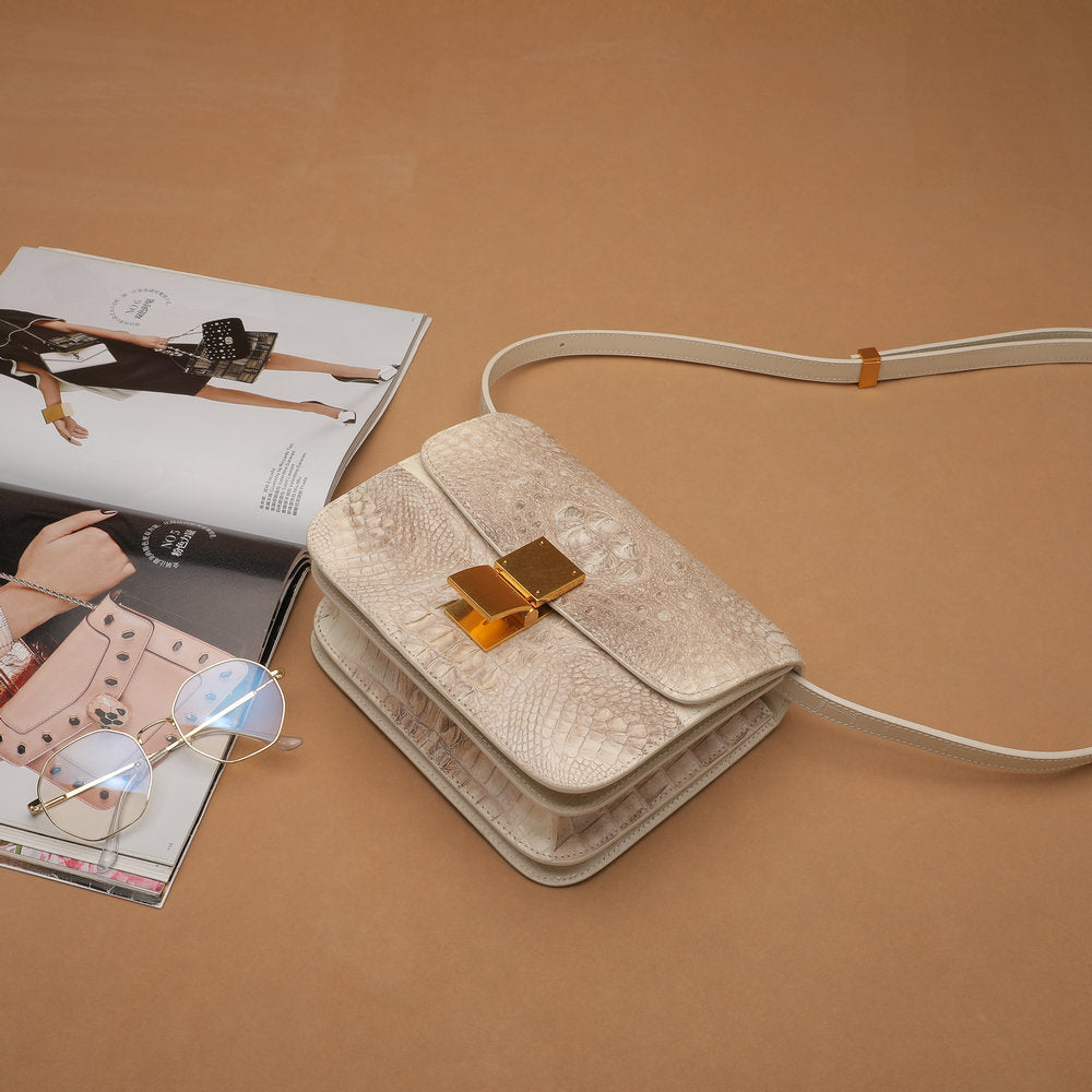 Crocodile leather tofu bag ladies shoulder bag fashion genuine leather shoulder bag square bag