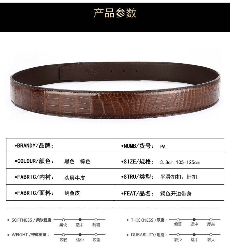 Crocodile skin belly skin without buckle men's belt genuine leather without splicing business casual plate buckle needle buckle men belt without buckle
