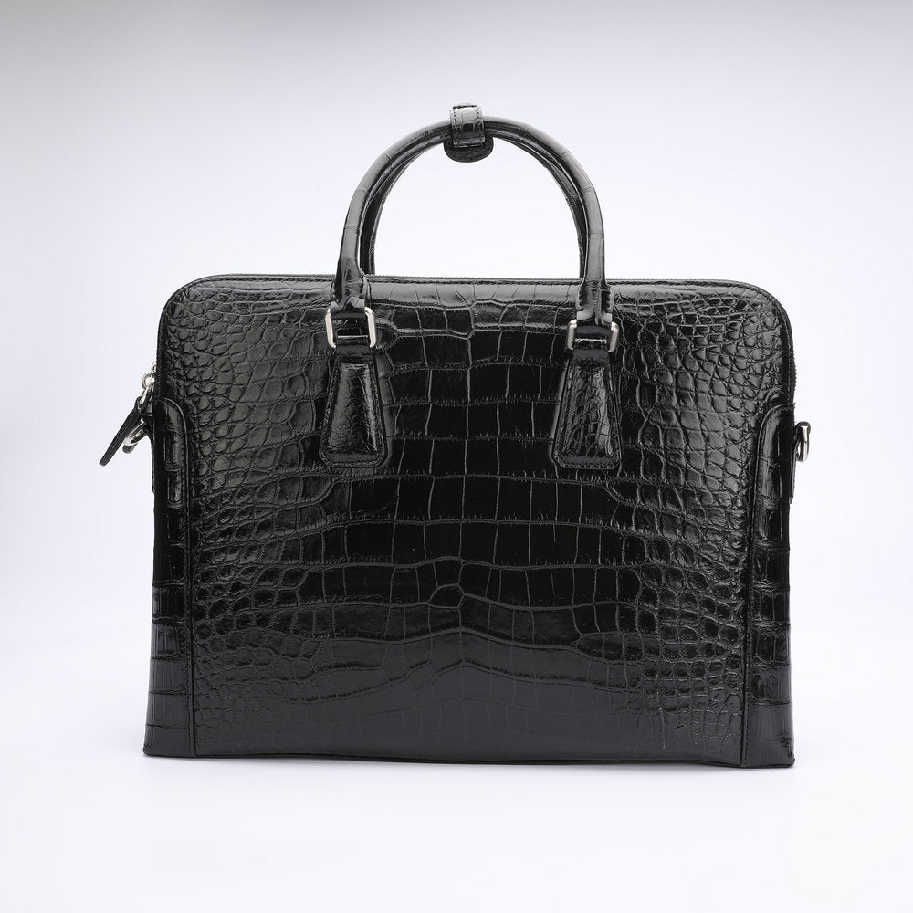 Siamese Crocodile Belly Skin Briefcase Genuine Leather Men's Bag Double Zipper Handbag File Bag Men's Business Bag Handbag