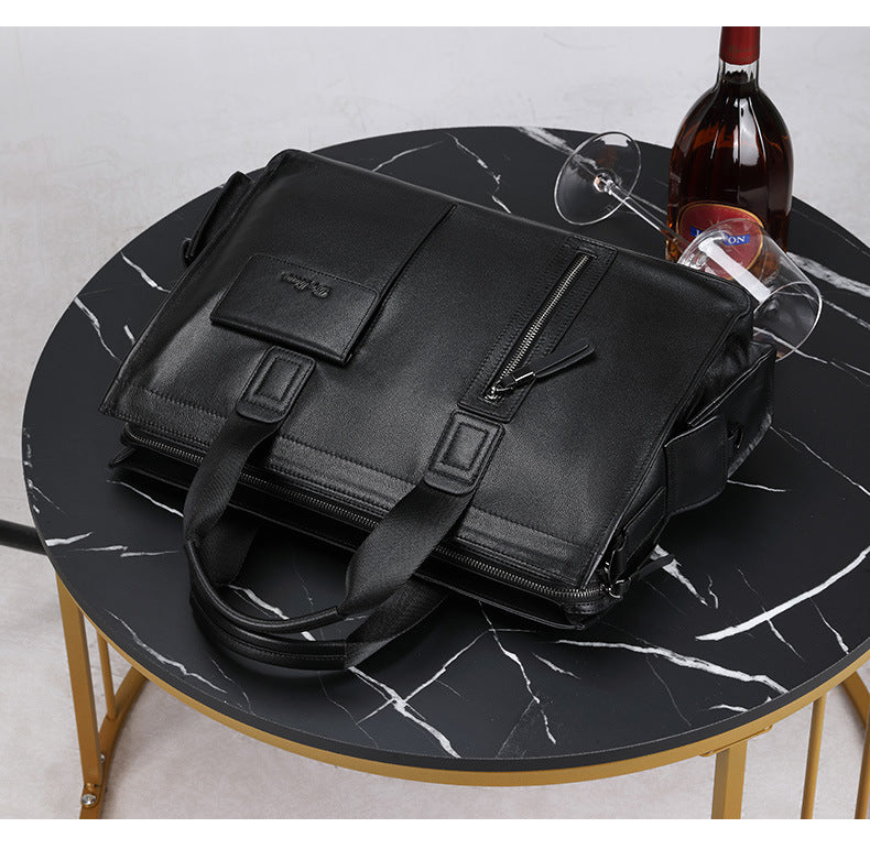 Men's handbag, genuine cowhide leather, computer bag, business large-capacity briefcase