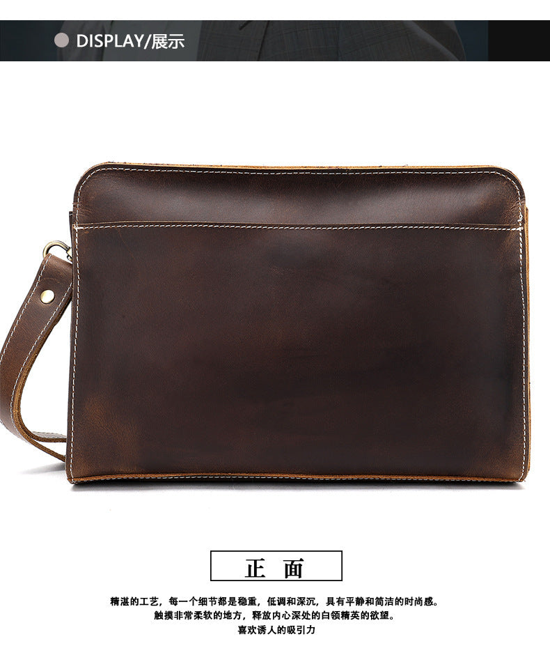 Men's Clutch Bag Cow Leather Crazy Horse Vintage Men's Handbag