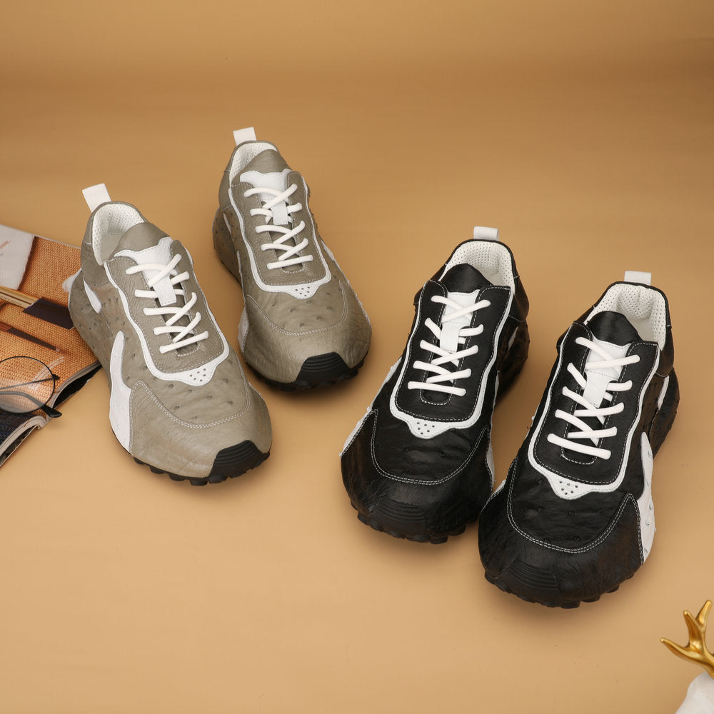 Men's Shoes Made of Ostrich Skin Genuine Leather Men's Shoes In-Heel Anti-Slip Fashion Casual Sneakers