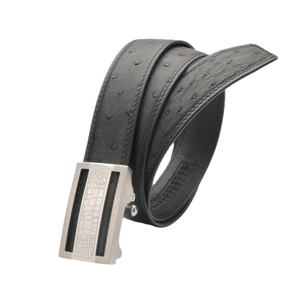 Ostrich leather genuine leather men's belt automatic buckle casual width 3.4cm men belt gift present