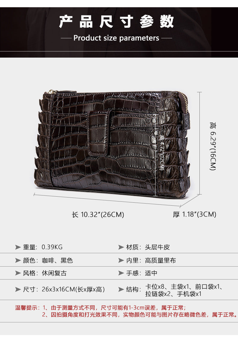 Men's Wallet Cow Leather Crocodile Crest Fashion Clutch Bag Smartphone Coin Card Holder Men's Wallet