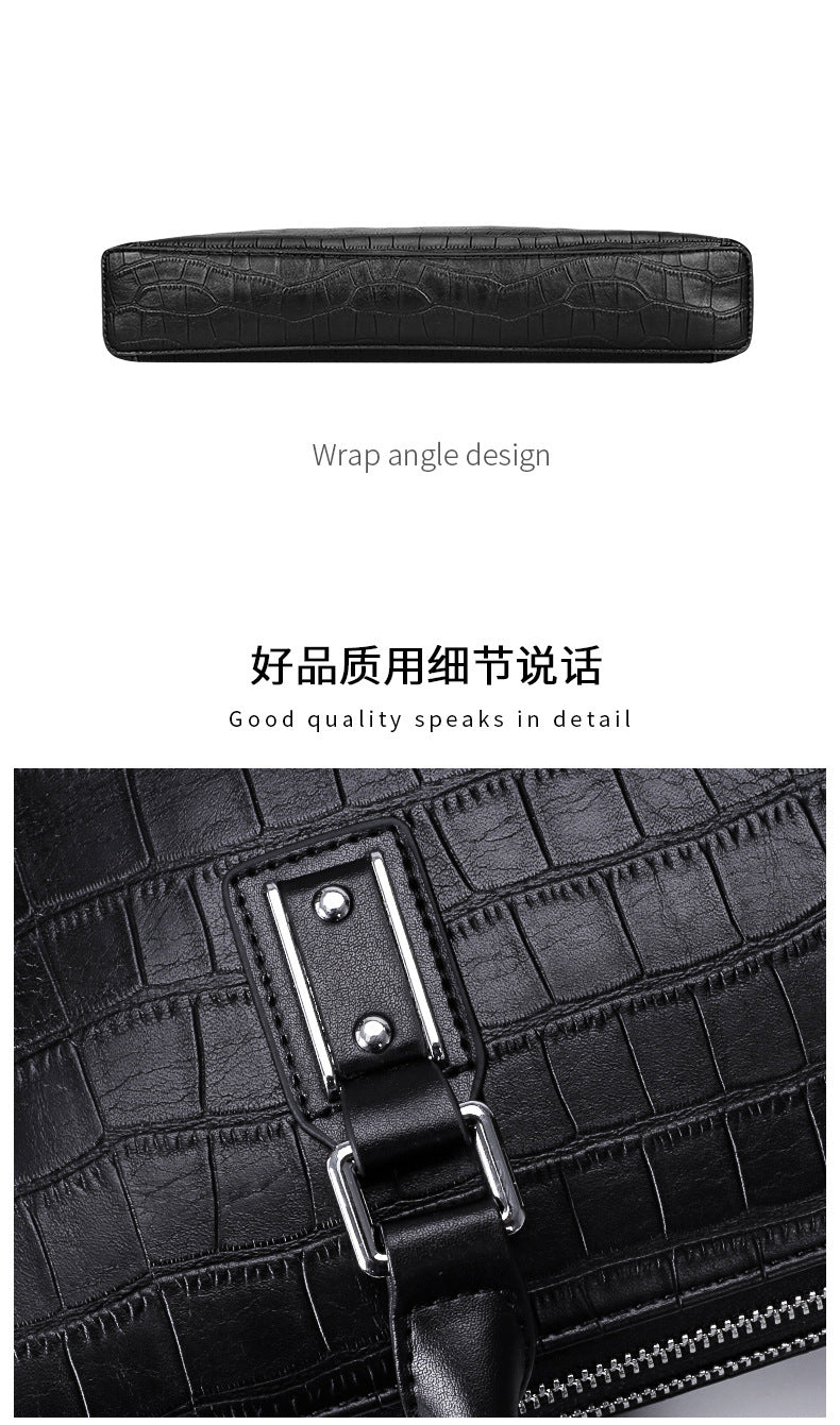 Men's Briefcase Handbag Cowhide Genuine Leather Computer Bag Business Large Capacity Fashion Crocodile Crest Handbag for Men