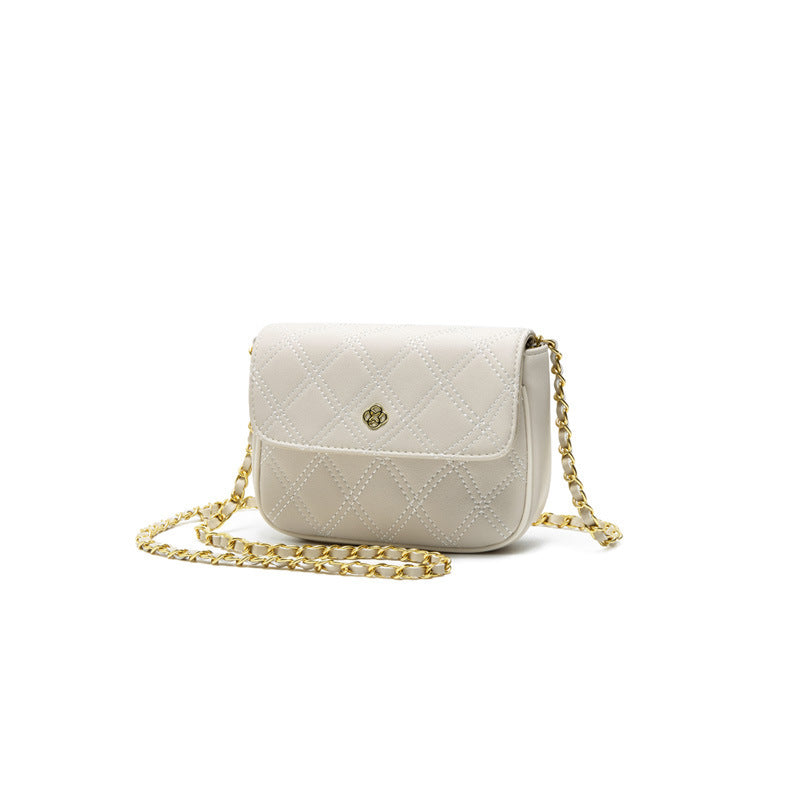 Ladies simple genuine leather shoulder bag check chain bag mini pouch goes with anything