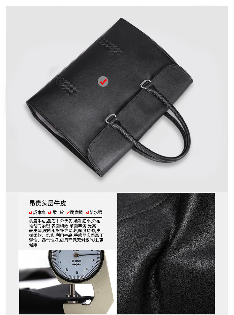 Men's Handbag Genuine Leather Cowhide Fashion Business Large Capacity Business Briefcase Computer Bag Hand-knitted Men's Handbag