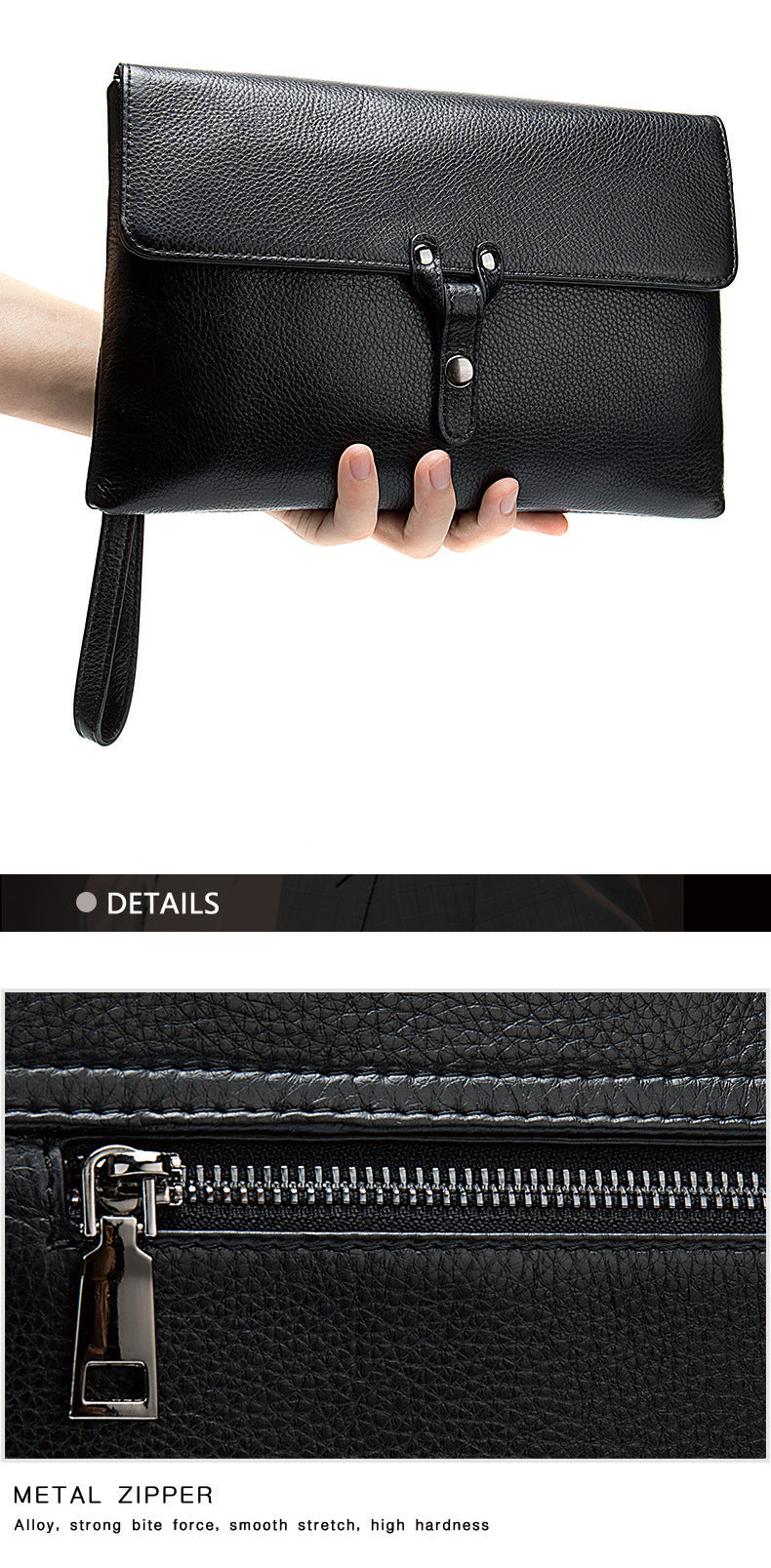 Men's Clutch Bag Cowskin Business Large Capacity Handbag for Men