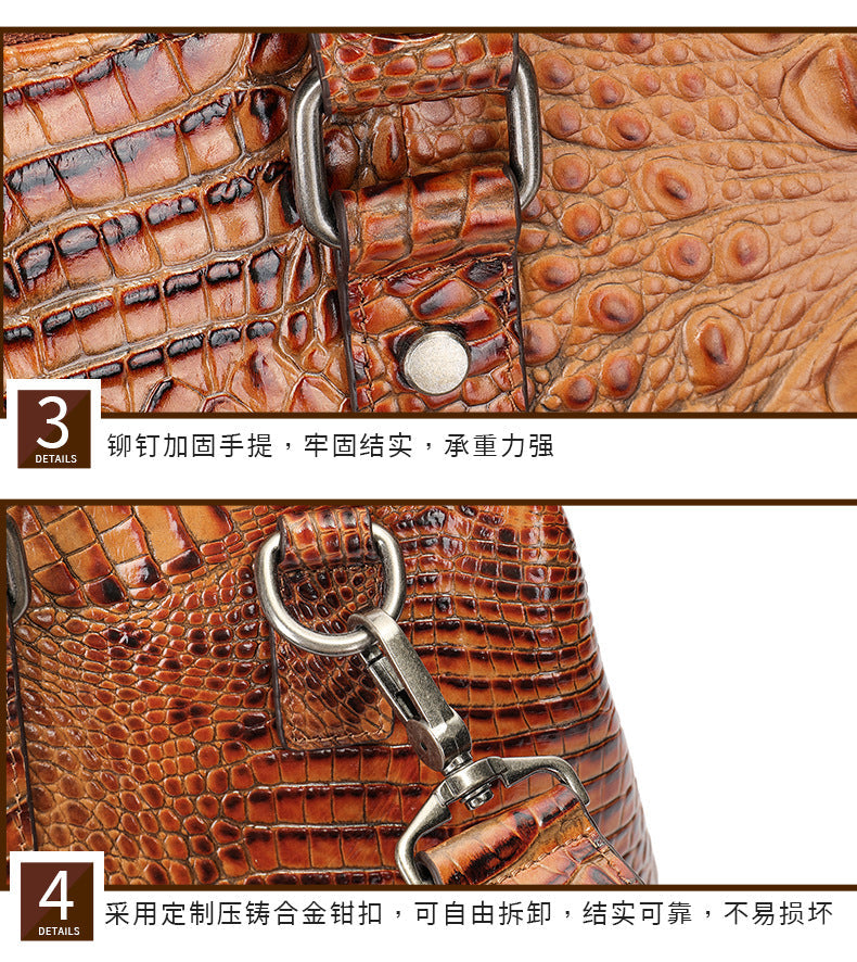 Men's Handbag Crocodile Crest Cow Leather Unisex Travel Bag Short Distance Business Luggage Bag