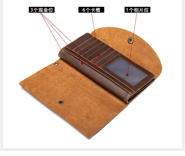 Men's Long Wallet RFID Clutch Bag Crazy Horse Retro Card Holder Men's Wallet Card Bag