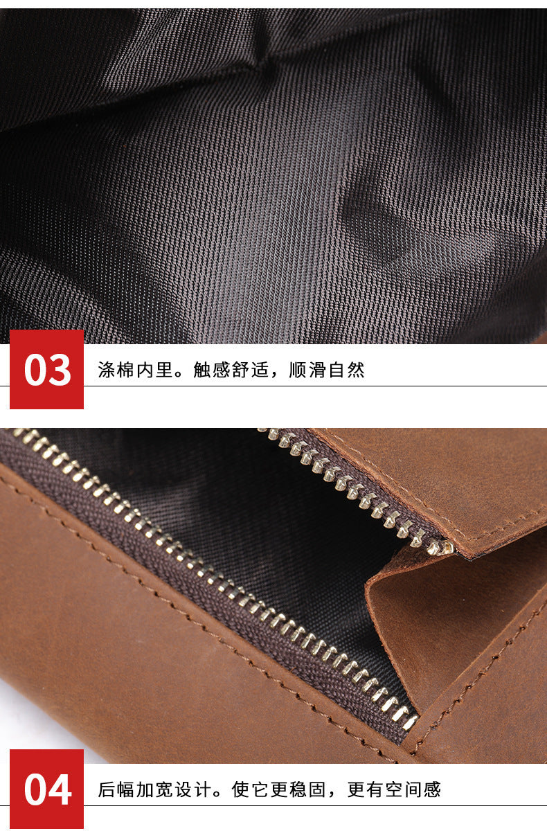 Men's long wallet, genuine cowhide leather, zipper, thin business card holder, wallet for men
