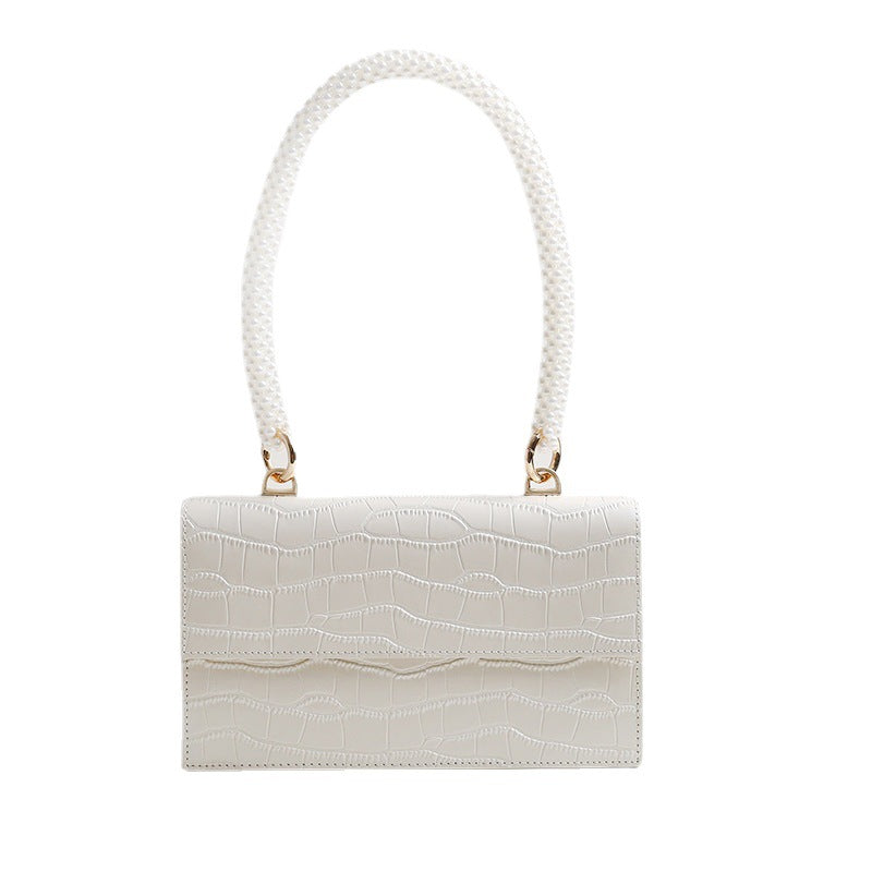 Genuine leather women's bag armpit bag commuting crossbody bag pearl chain bag shoulder bag. pochette