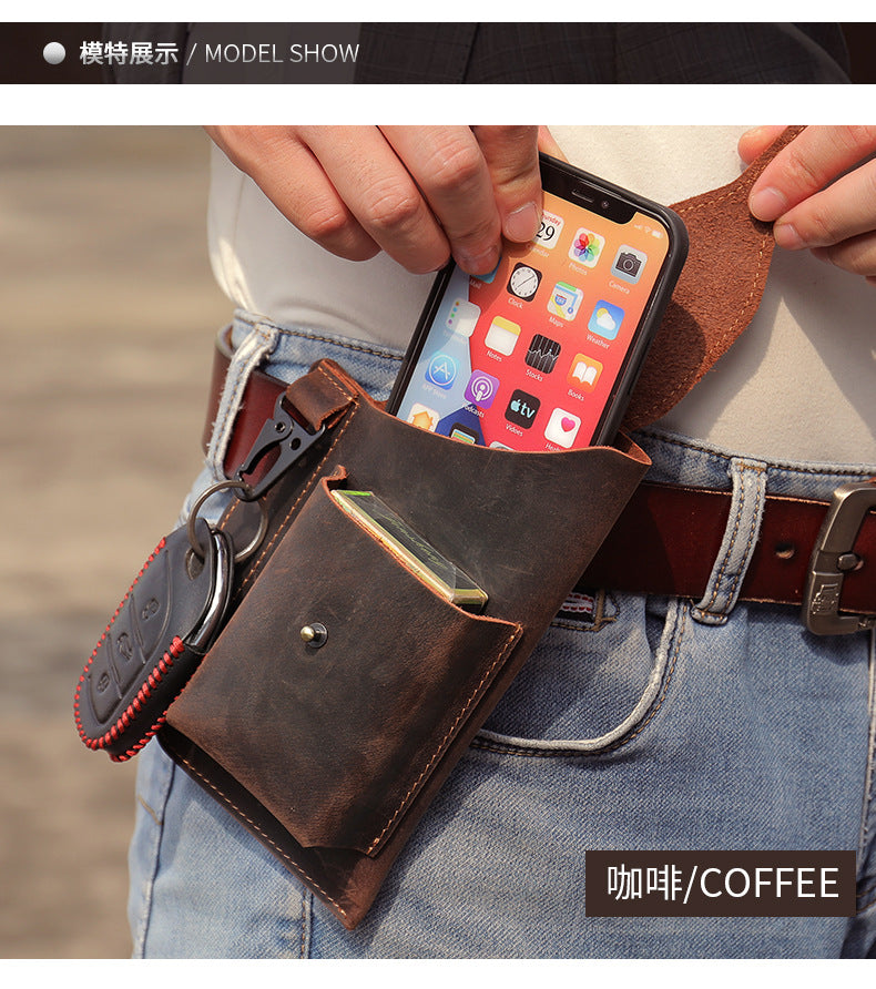 Men's waist bag cowhide sports lock bag for men