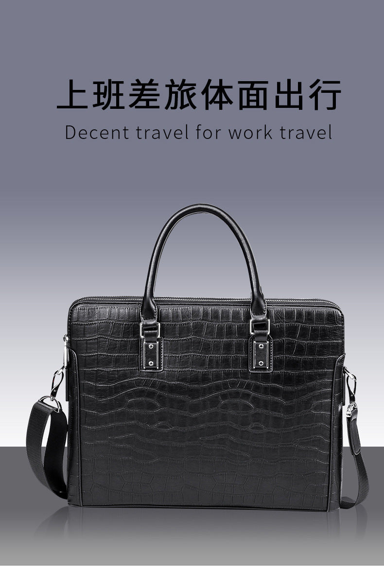 Men's Briefcase Handbag Cowhide Genuine Leather Computer Bag Business Large Capacity Fashion Crocodile Crest Handbag for Men