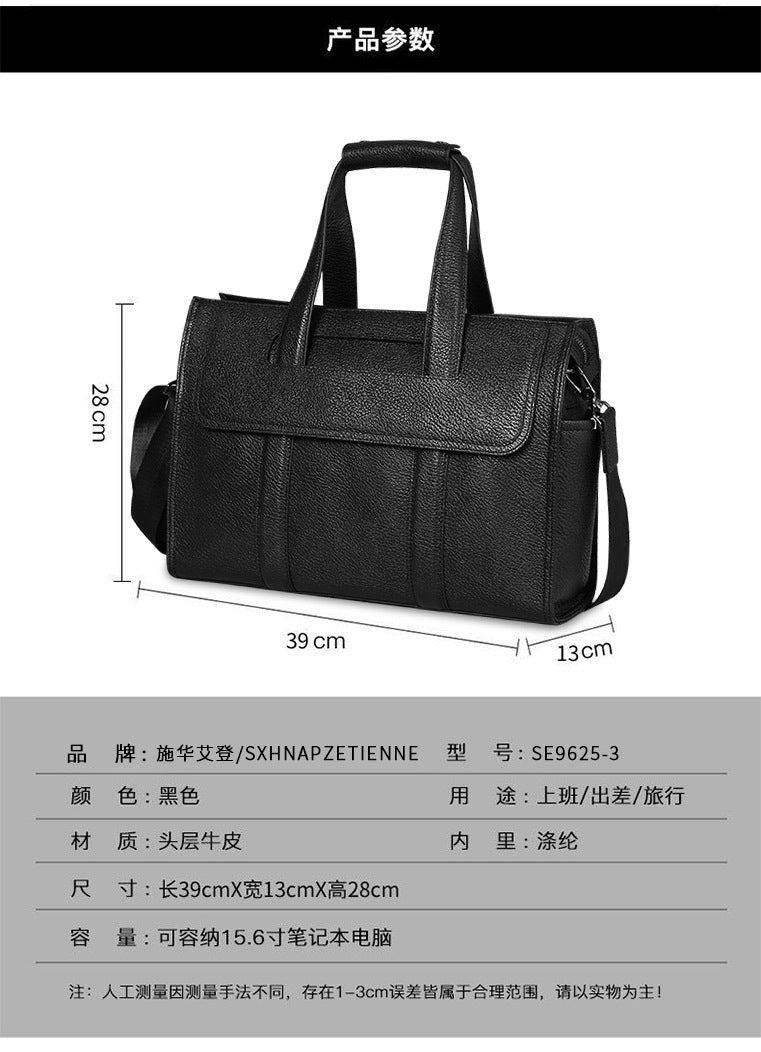 Men's Briefcase Genuine Cowhide Leather Computer Bag Business Large Capacity Handbag Crossbody Bag