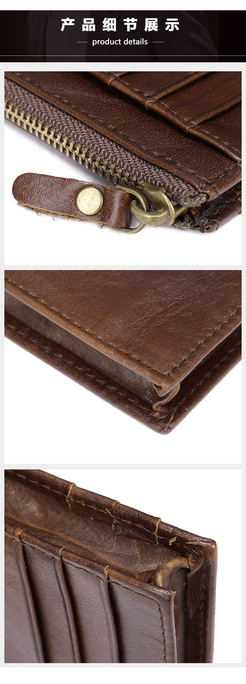 Men's wallet made of genuine cowhide leather, portable coin purse, anti-theft brush, card bag for men