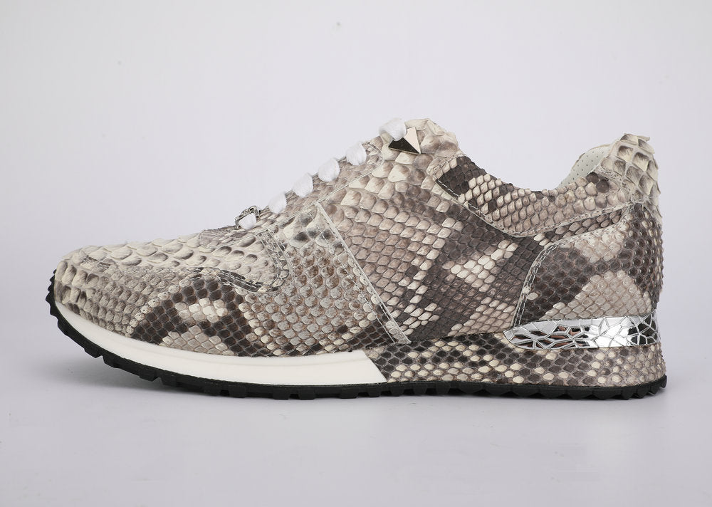 Python Skin Genuine Leather Men's Sneakers Sports Casual Shoes Wear-resistant Breathable Men Shoes