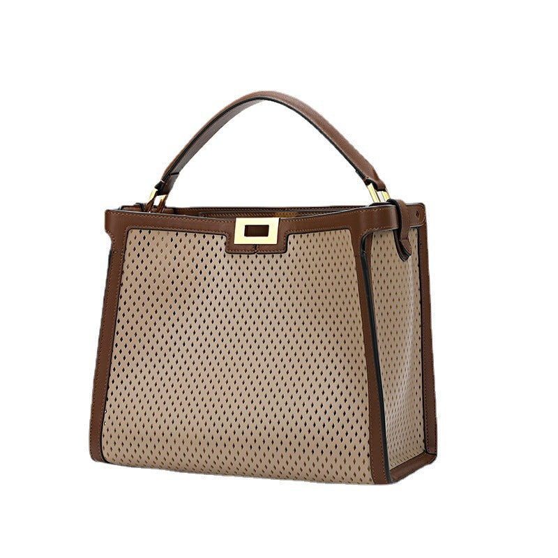 Casual large capacity cowhide openwork color ladies handbag crossbody bag goes with anything