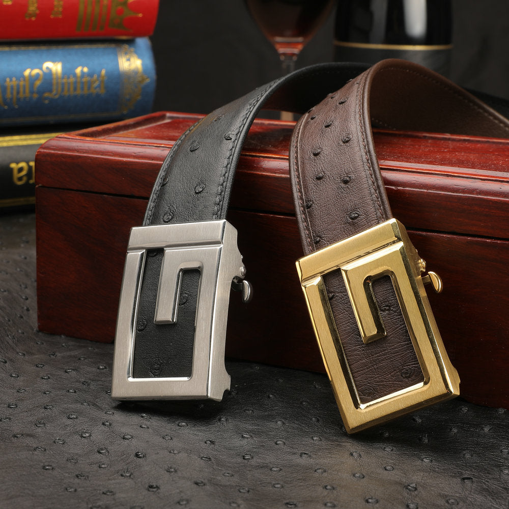 Ostrich Skin Genuine Leather Men's Belt Automatic Buckle Stainless Steel Buckle Width 3.4cm Fashion Belt for Men