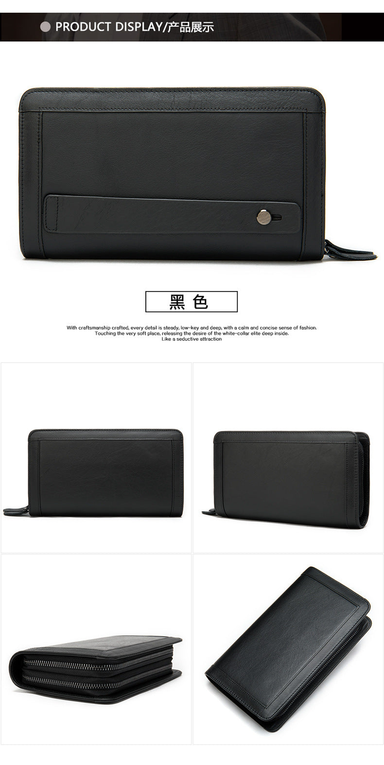 Men's long wallet genuine cowhide leather clutch bag business multifunctional zipper men's wallet