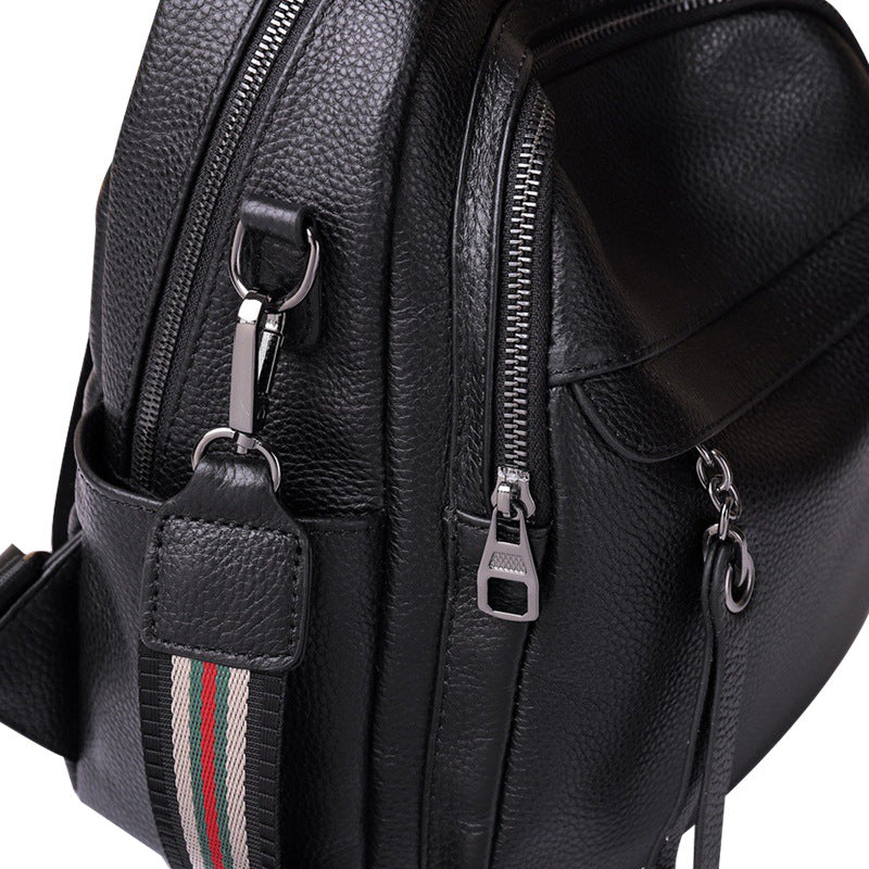 Black Backpack Large Capacity Casual Headlayer Cowhide Backpack Handbagable Shoulder Bag