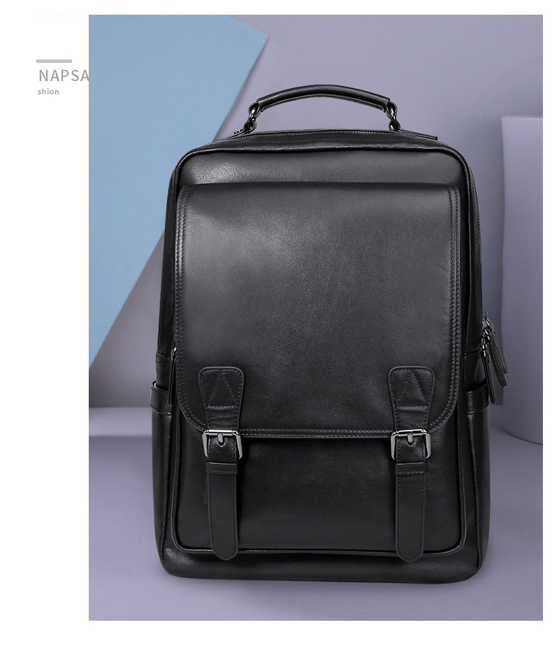 Men's backpack, genuine cowhide leather, casual business, travel fashion, waterproof, large capacity, double shoulder backpack