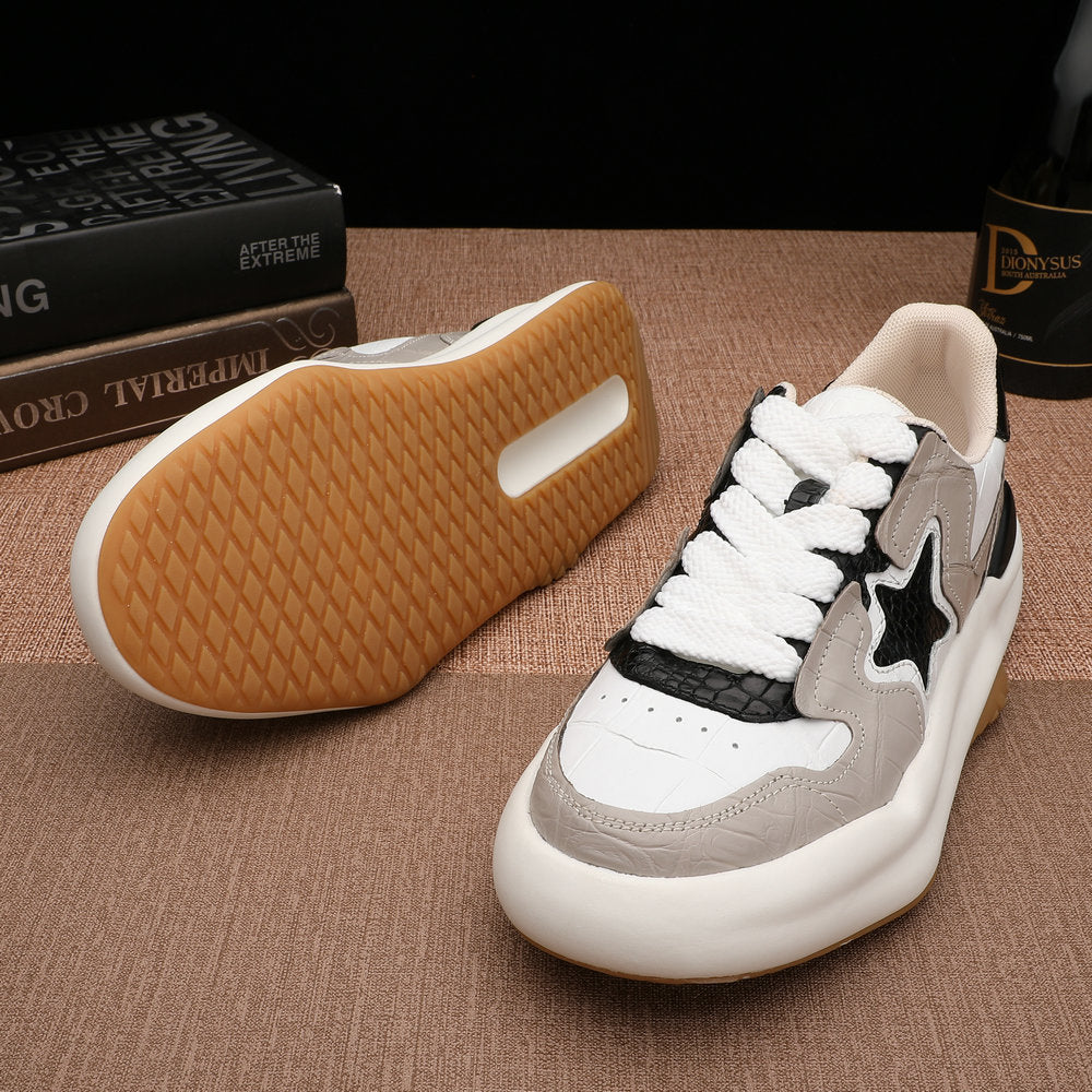 Men's Crocodile Belly Skin Casual Shoes, Genuine Leather, Fashion, Thick Sole, Anti-Slip Sneakers, Men's Sports Shoes