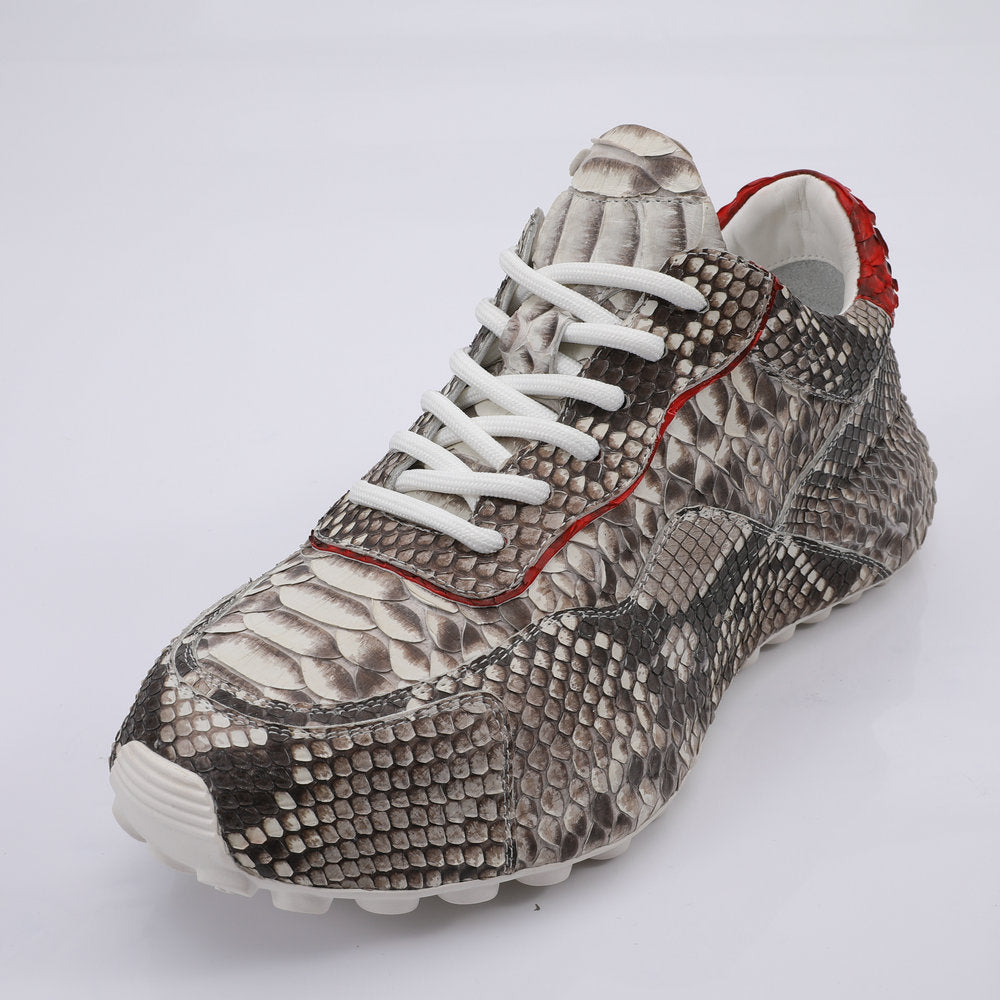 Python Skin Genuine Leather Men's Sneakers Sports Casual Shoes Fashion In Heels Men Shoes