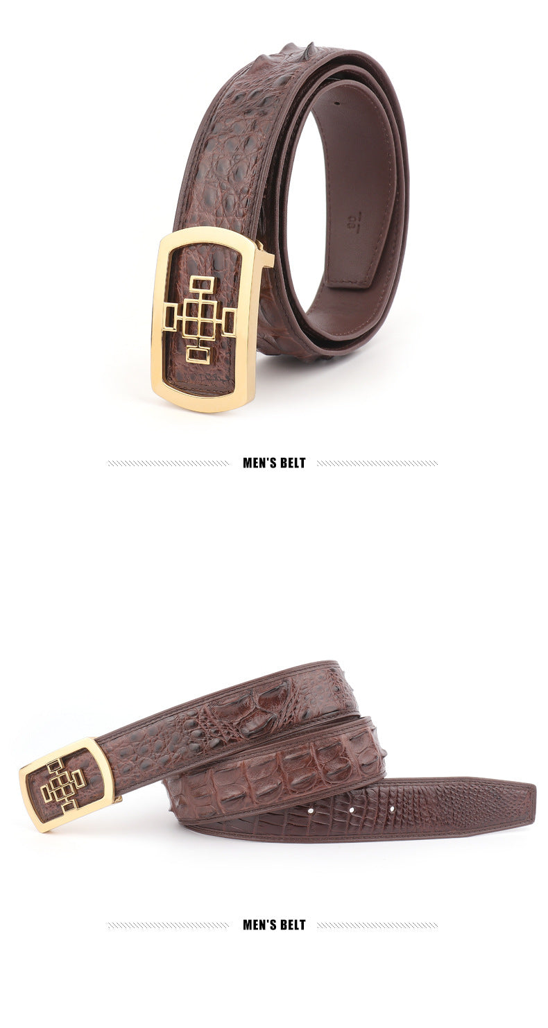 Crocodile Skin Men's Belt Fashion Plate Buckle Genuine Leather Men's Belt