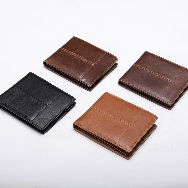 Men's short wallet cowhide thin rfid anti-theft business men's wallet