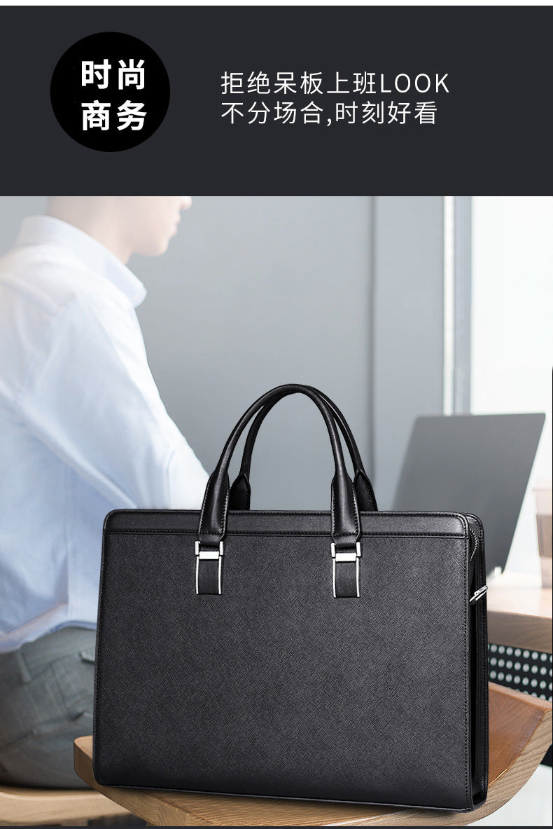 Men's handbag cowhide genuine leather computer bag large capacity business briefcase