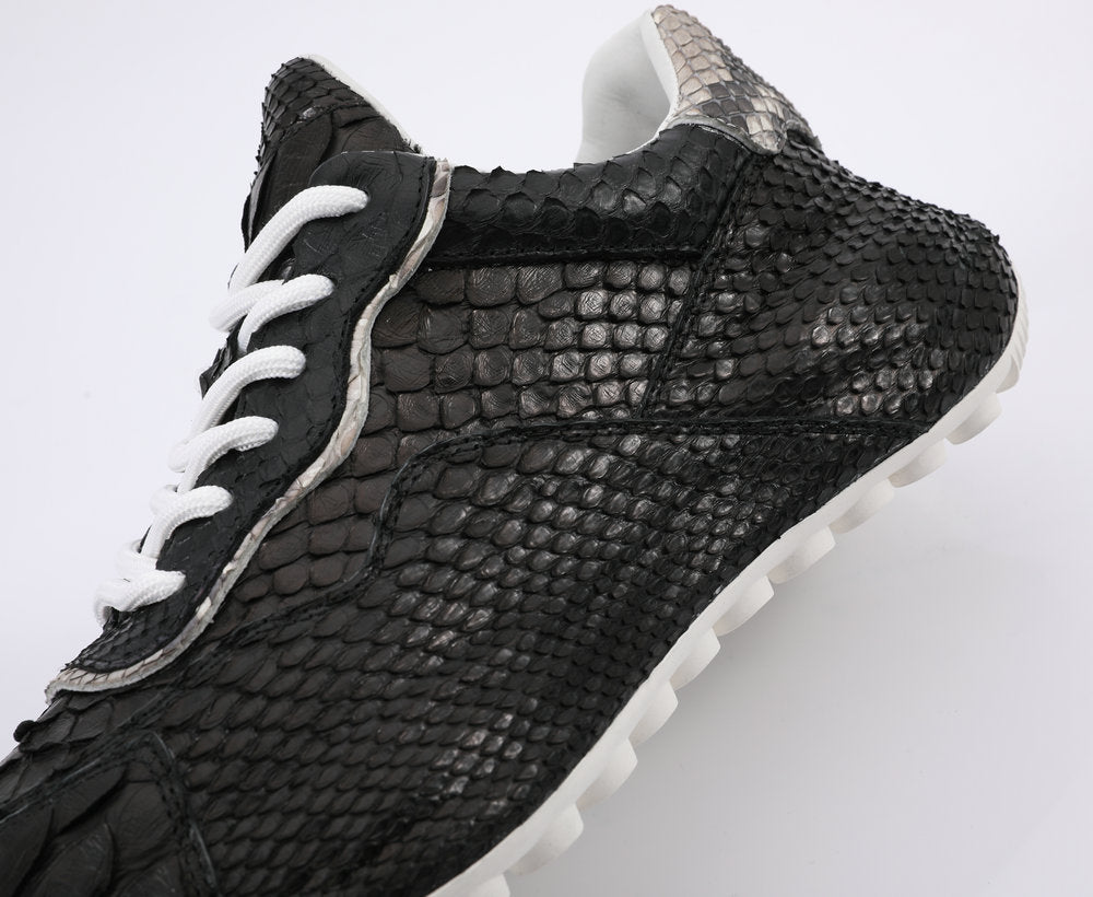 Python Skin Genuine Leather Men's Sneakers Sports Casual Shoes Fashion In Heels Men Shoes