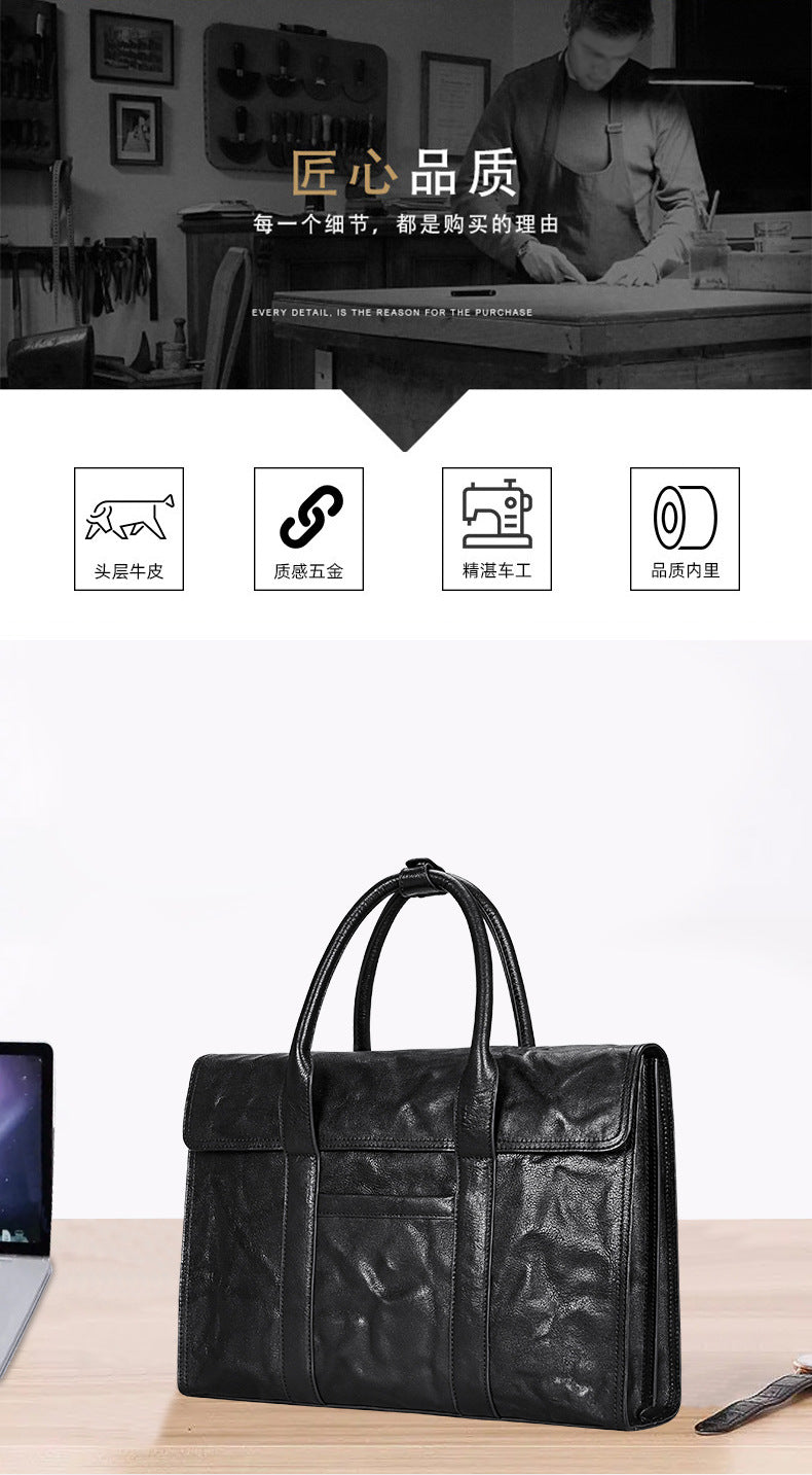 Men's handbag, genuine cowhide leather, high quality, large capacity, briefcase, handbag for men