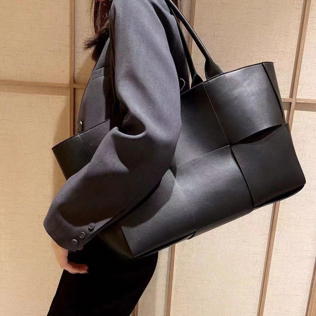 Women's Handbag Genuine Leather Tote Bag Large Capacity Shoulder Bag Crossbody Back String Tape Fashion