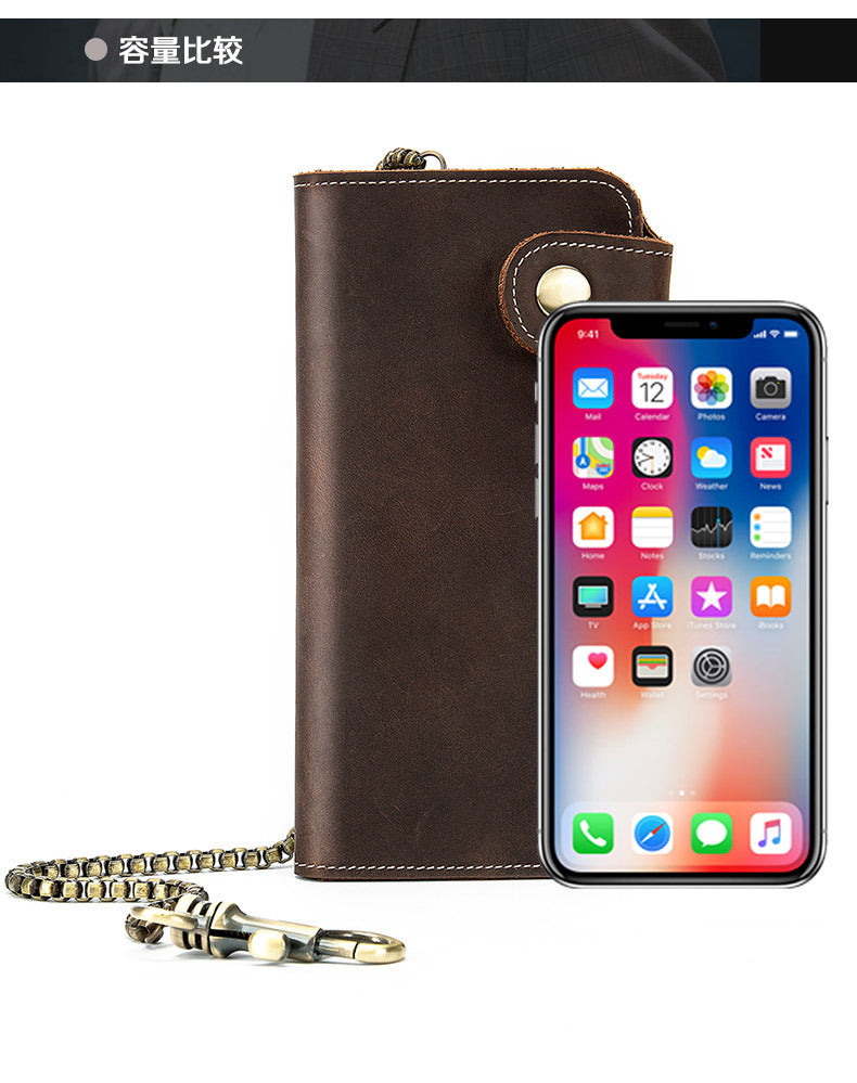 Men's long wallet cowhide genuine leather chain anti-theft clutch bag men's wallet