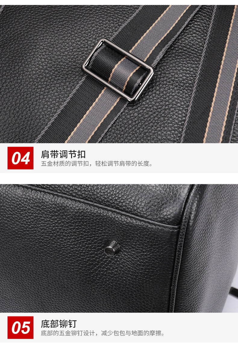 Men's Fitness Bag Genuine Cowhide Leather Dry/Wet Separate Short-distance Luggage Bag Men's Travel Bag Shoulder Bag