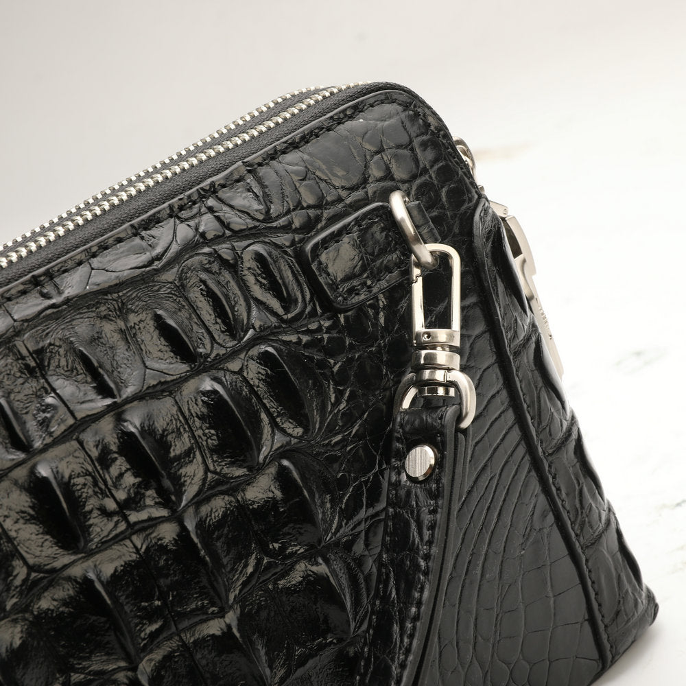 Crocodile Skin Genuine Leather Handbag Double Zipper Security Lock Privacy Protection Business Meeting Men's Bag