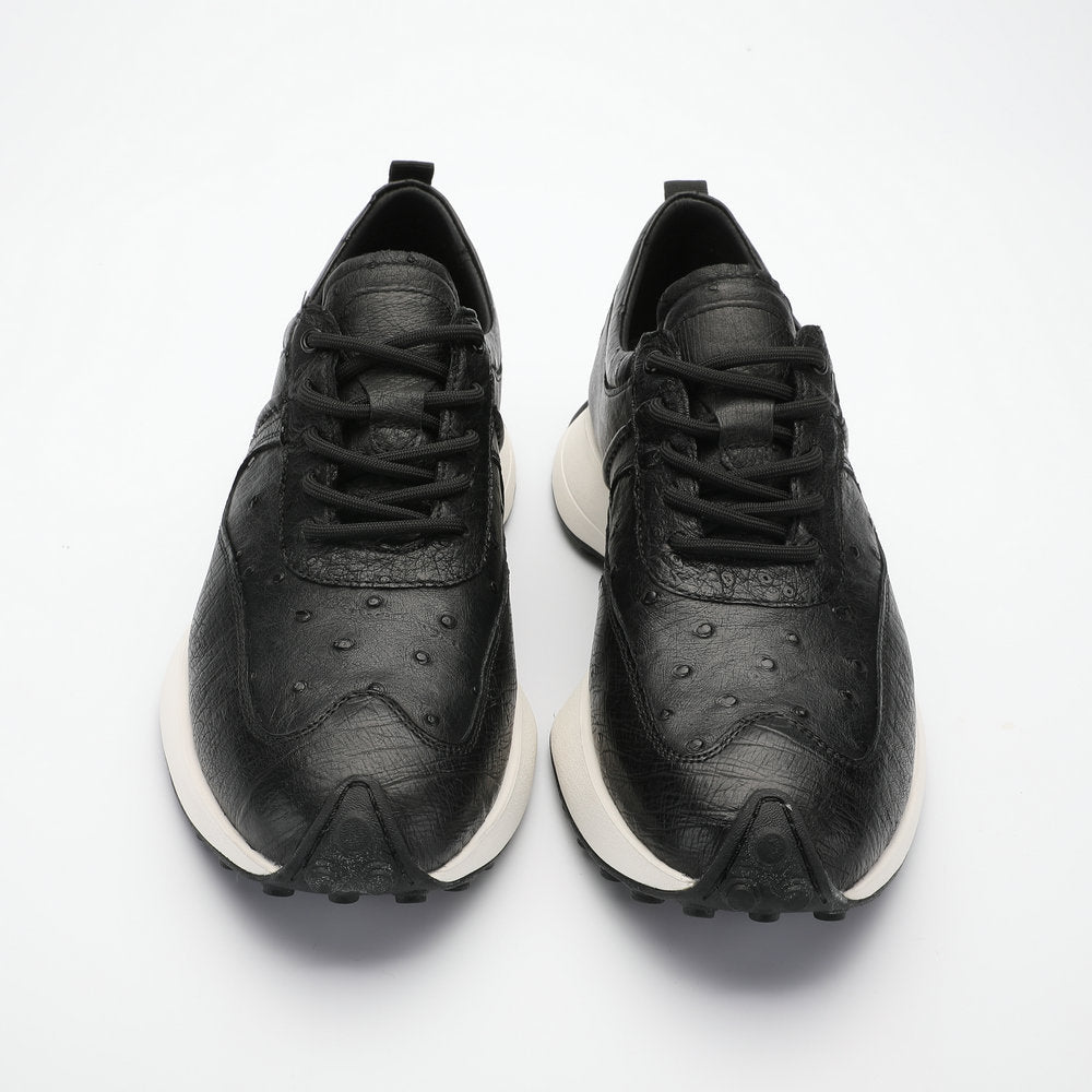 Ostrich skin men's shoes genuine leather sports casual sneakers thick sole wear-resistant breathable men's shoes