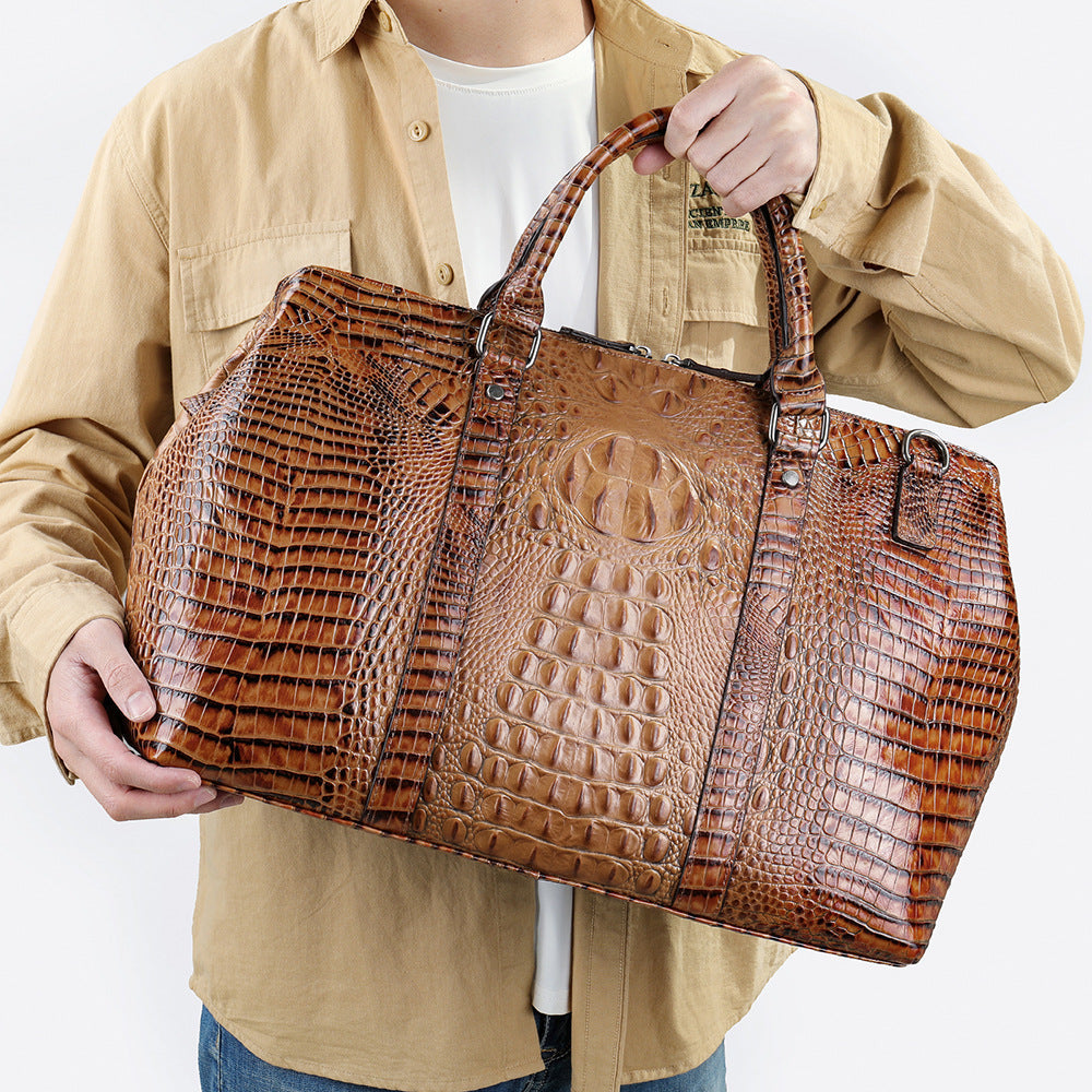 Men's Handbag Crocodile Crest Cow Leather Unisex Travel Bag Short Distance Business Luggage Bag