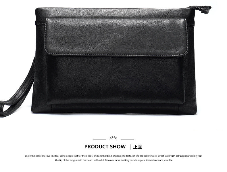 Men's Clutch Bag Genuine Cowhide Leather Vintage Large Capacity DIY Men's Wrist Bag Handbag