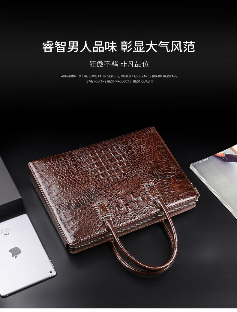 Siamese crocodile bone skin men's briefcase handbag anti-theft security lock genuine leather luxury business bag handbag