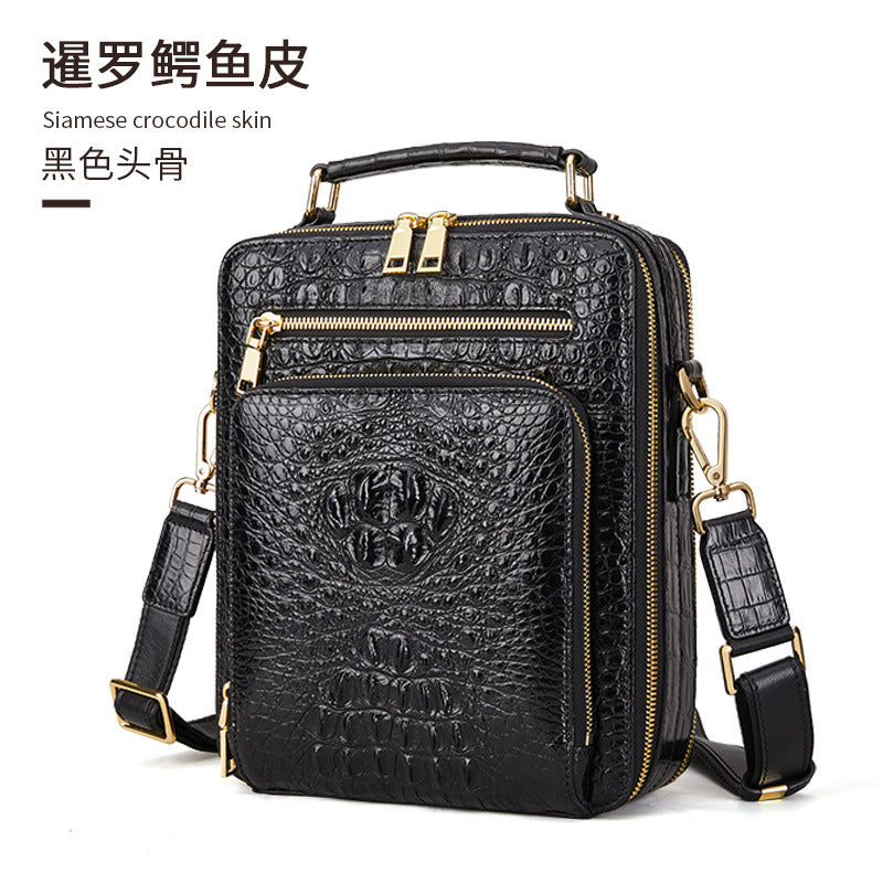 Siamese Crocodile Skin Genuine Leather Men's Shoulder Bag Business Casual Crossbody Bag Handbag