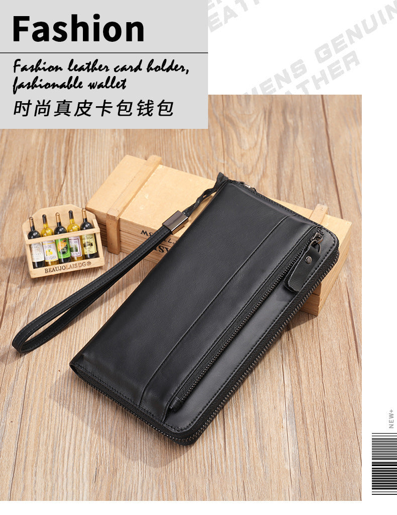 Men's wallet genuine cowhide leather clutch bag large capacity card holder wrist bag for men
