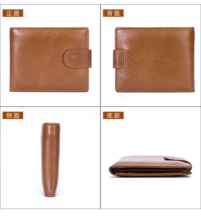 Men's Wallet RFID Genuine Cowhide Leather Card Holder Coin Casual Retro Large Capacity Clutch Bag
