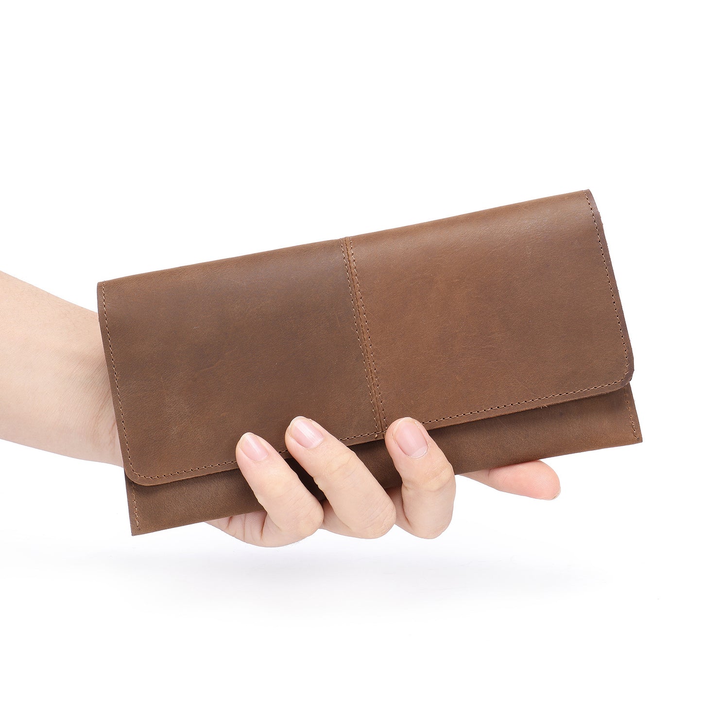 Men's long wallet, genuine cowhide leather, zipper, thin business card holder, wallet for men